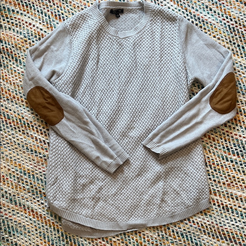 Women’s Gray Sweater with Brown Elbow Patches